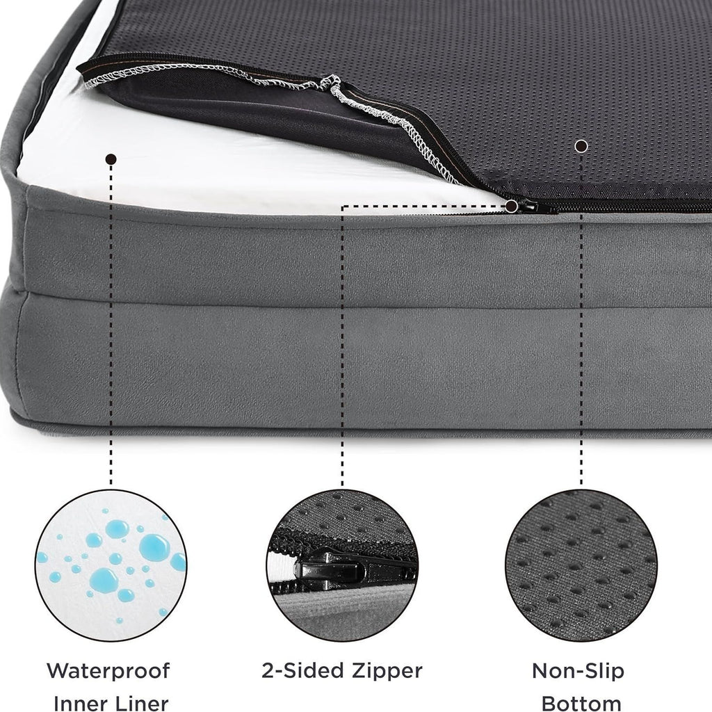 Grey Waterproof Therapeutic Pet Sofa Bed and Fleece Lounge (M Size 74 x 53 x 17 CM) - Low Entry, High Bolster Support & Zipper Removable Cover