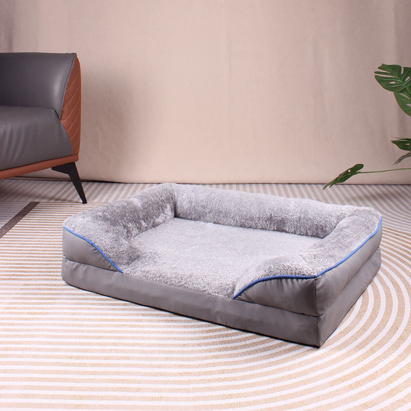 Grey Waterproof Therapeutic Pet Sofa Bed and Fleece Lounge (XL Size 110 x 82 x 17 CM) - Low Entry, High Bolster Support & Zipper Removable Cover