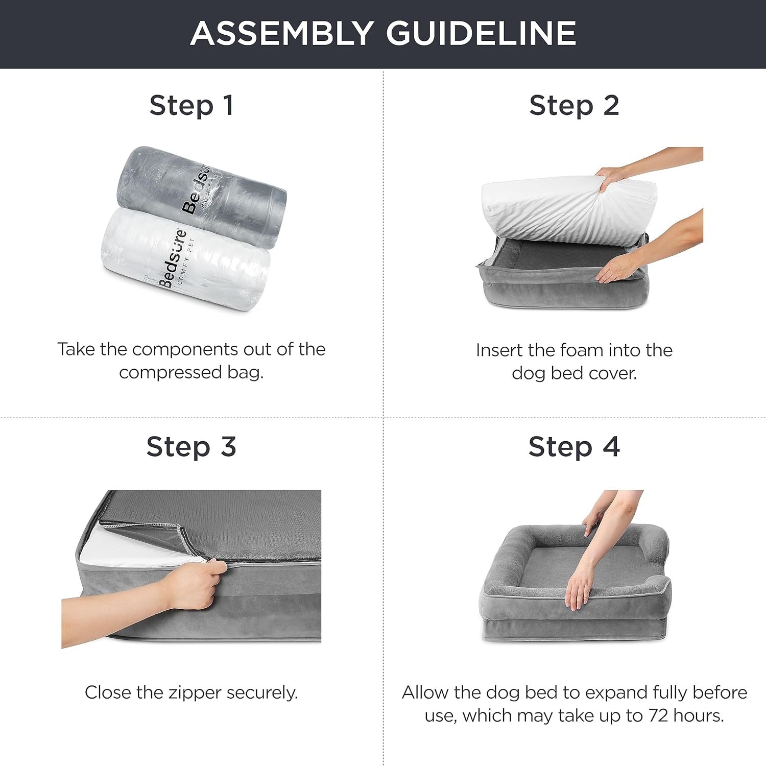 Grey Waterproof Therapeutic Pet Sofa Bed and Fleece Lounge (XL Size 110 x 82 x 17 CM) - Low Entry, High Bolster Support & Zipper Removable Cover