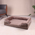 Brown Waterproof Therapeutic Pet Sofa Bed and Fleece Lounge (L Size 91 x 69 x 17 CM) - Low Entry, High Bolster Support & Zipper Removable Cover