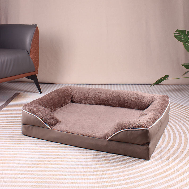 Brown Waterproof  Therapeutic Pet Sofa Bed and Fleece Lounge (XL Size 110 x 82 x 17 CM) - Low Entry, High Bolster Support & Zipper Removable Cover