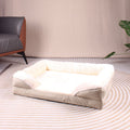 Beige Waterproof Therapeutic Pet Sofa Bed and Fleece Lounge (L Size 91 x 69 x 17 CM) - Low Entry, High Bolster Support & Zipper Removable Cover